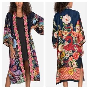 Johnny Was Silk Gorgeous Floral Print with Intricate Embroidery Dalamo Kimono